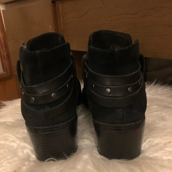 Clarks Black Suede studded Leather Heeled booties Boho Rocker - Picture 5 of 10